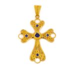 18K Solid Gold Filigree Multi precious Cross - Image 4