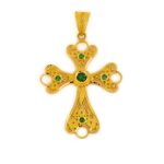18K Solid Gold Filigree Multi precious Cross - Image 3