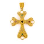 18K Solid Gold Filigree Multi precious Cross - Image 2