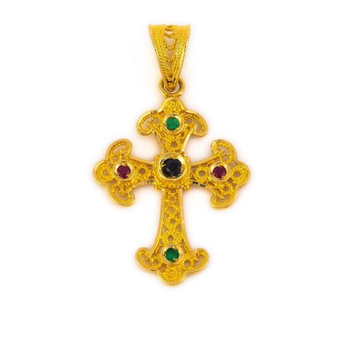 Multi precious Cross in 18K Gold - Image 1