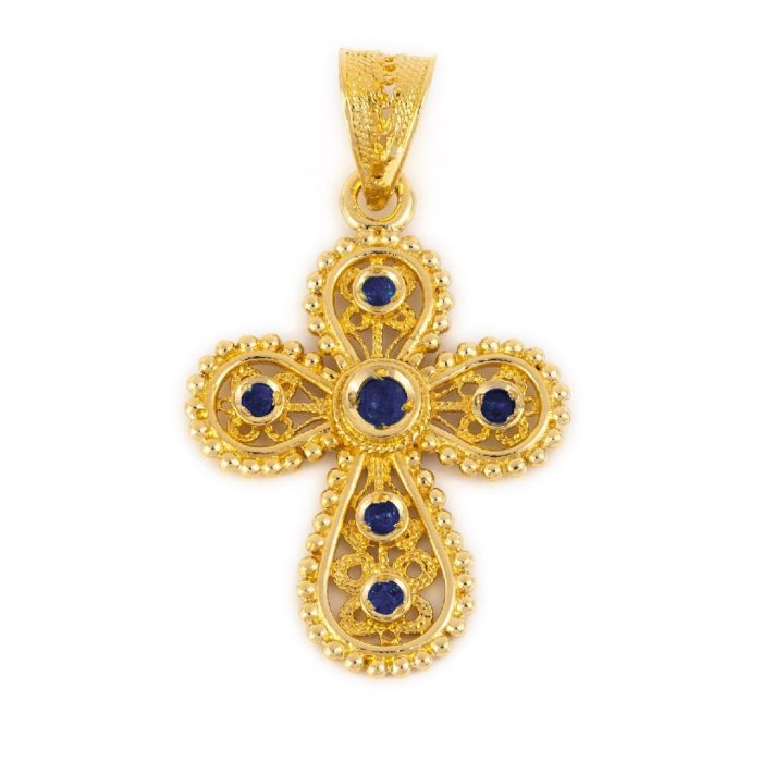 18K Gold Filigree Cross with Emeralds - Image 8