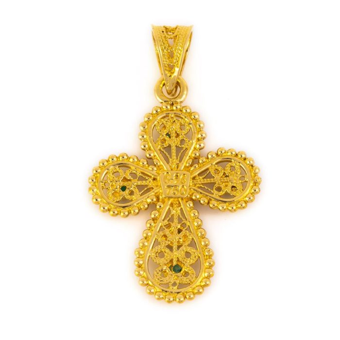 18K Gold Filigree Cross with Emeralds - Image 3