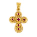 18K Gold Filigree Cross with Emeralds - Image 5