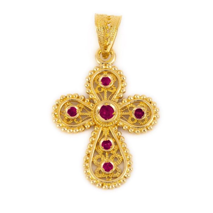 18K Gold Filigree Cross with Emeralds - Image 5