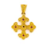 18K Solid Gold Filigree Cross Pendant with Gemstones - Image 12