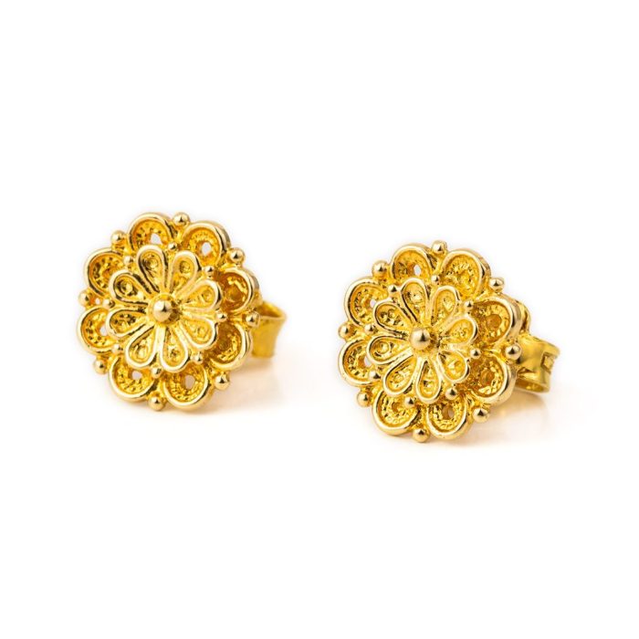 Byzantine Rosette Stud Earrings – 18K Gold - Image 3
