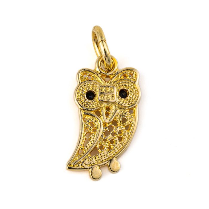 Wisdom Owl Filigree Pendant – 14K Gold with Sapphire - Image 3