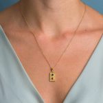 Gold Plated Byzantine Rectangle Pendant in 925 Sterling Silver with Zircon Stone - Image 2