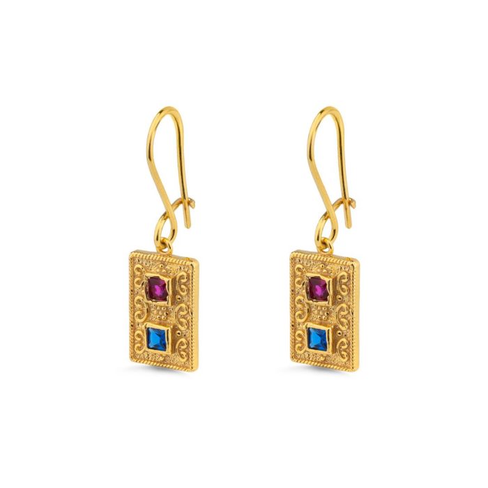 Byzantine Rectangular Earrings with Zircon