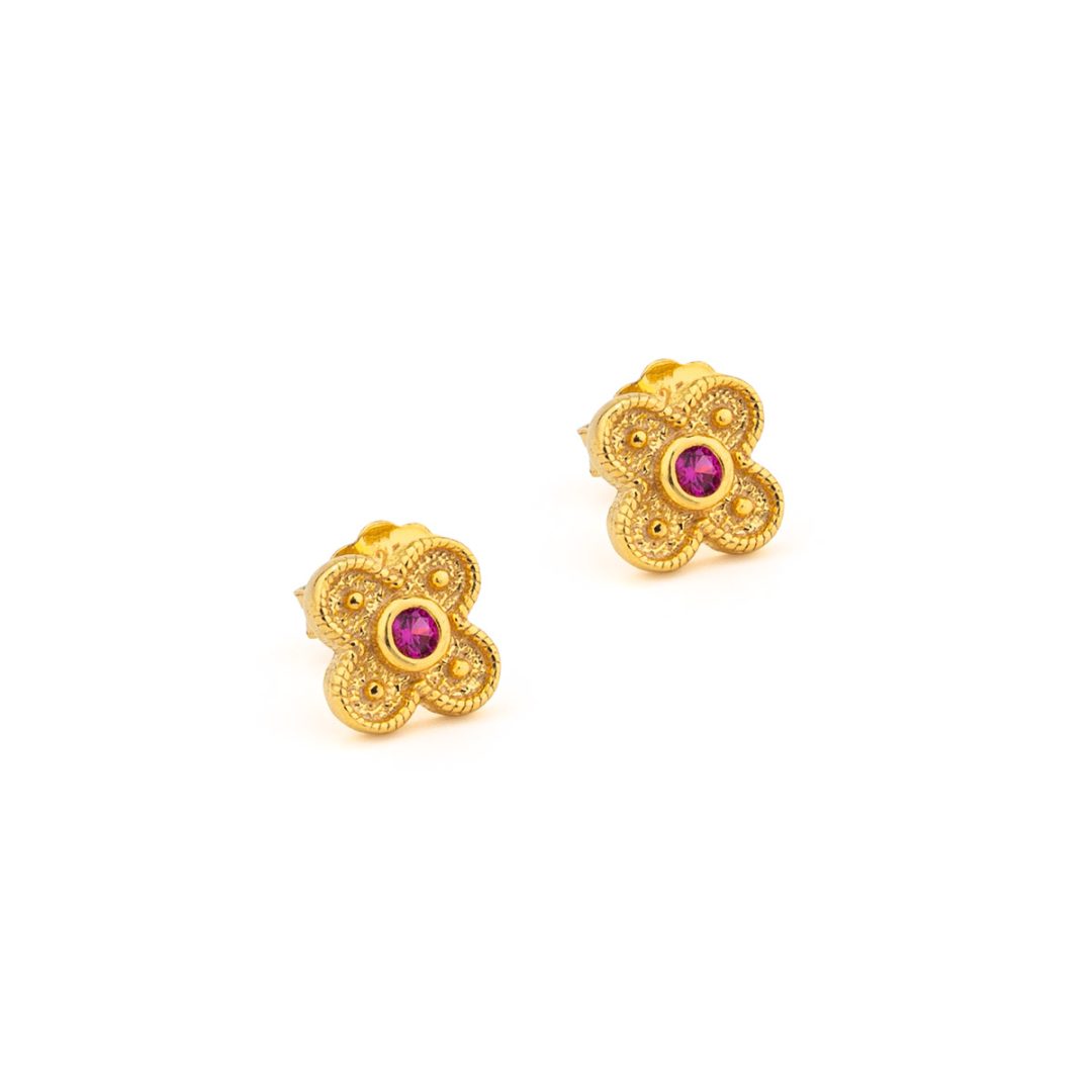 MI-SK-11101004rd Byzantine Mini Flower Earrings with Zircon