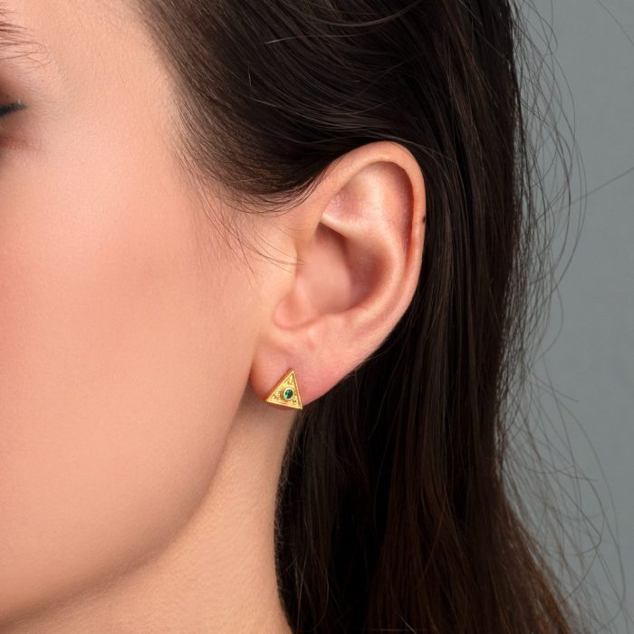 Byzantine Mini Triangle Earrings with Zircon - Image 2