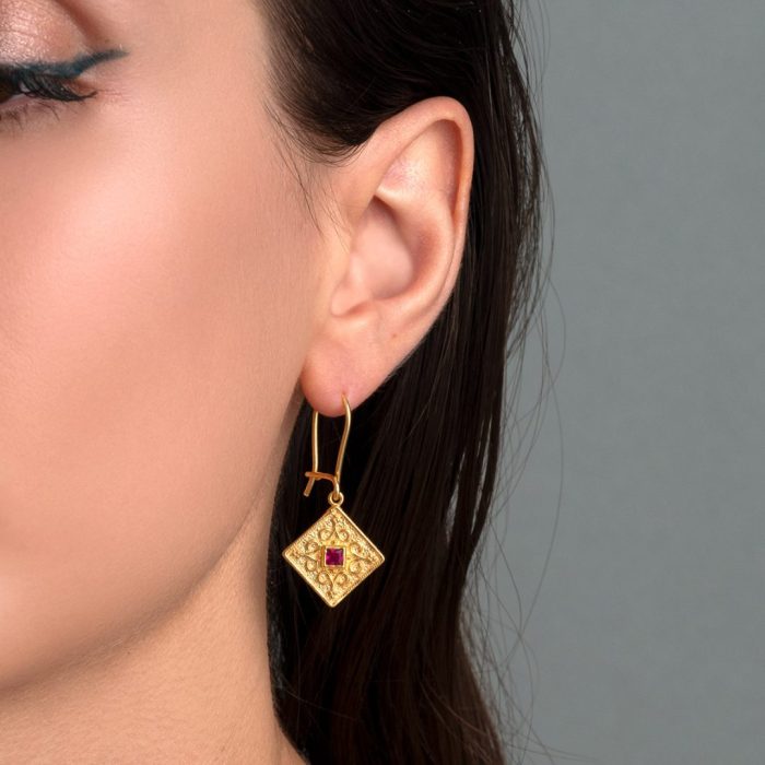 Byzantine Triangle Earrings with Zircon - Image 2