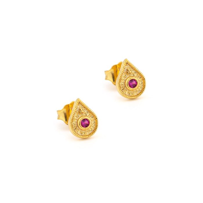 Byzantine Mini Tear Drop Stud Earrings with Zircon - Image 1