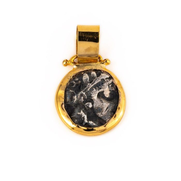 14K Gold and Sterling Silver Greek Goddess Athena Pendant - Image 1