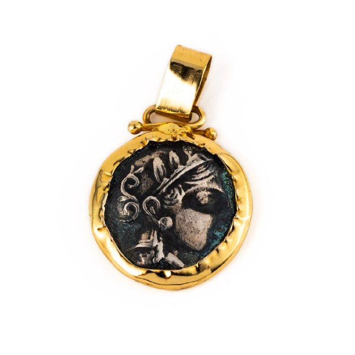 14K Gold and Sterling Silver Greek Goddess Athena Pendant - Image 4