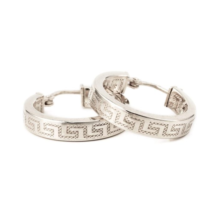 Greek Key Round Hoop Earrings – Sterling Silver & Gold-Plated - Image 7