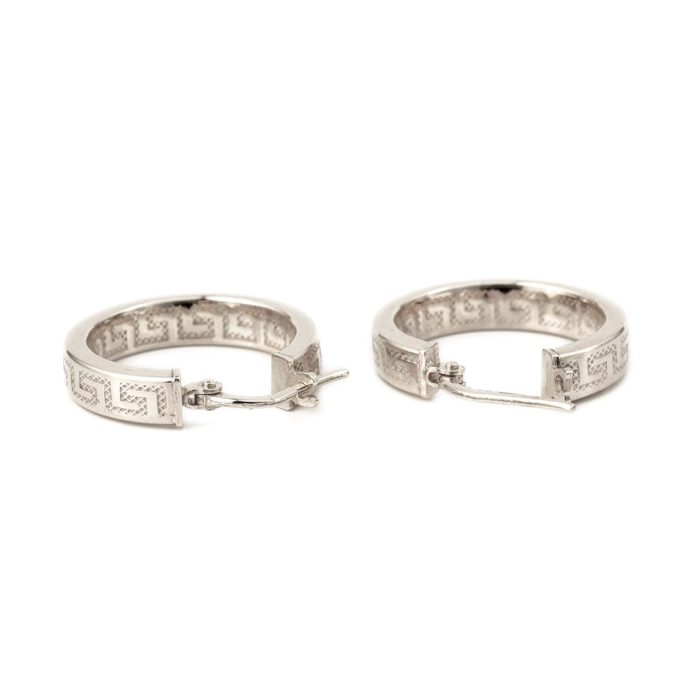 Greek Key Round Hoop Earrings – Sterling Silver & Gold-Plated - Image 9