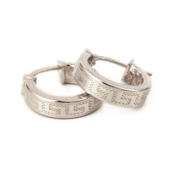 Greek Key Round Hoop Earrings – Sterling Silver & Gold-Plated - Image 10