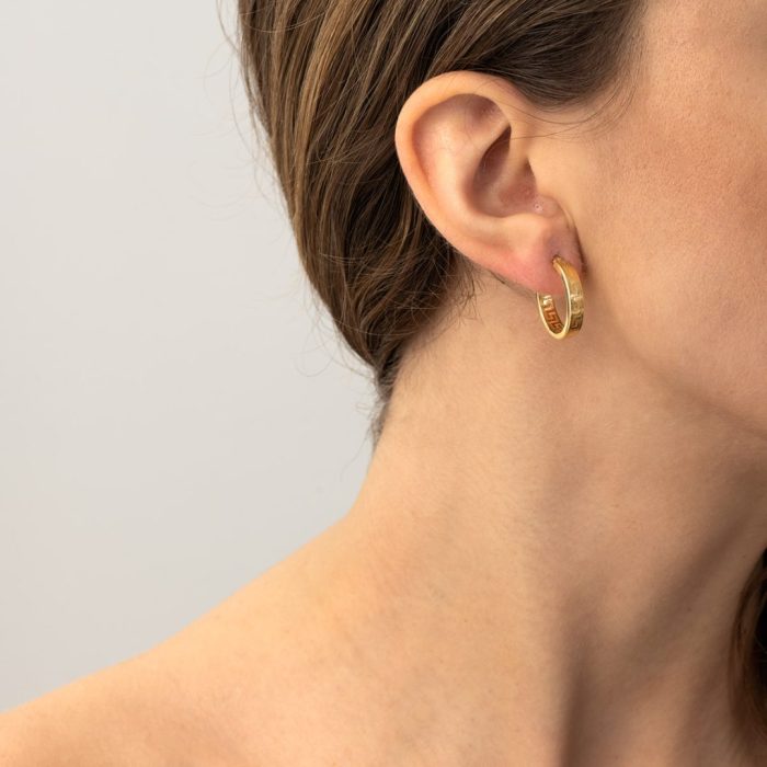 Greek Key Round Hoop Earrings – Sterling Silver & Gold-Plated - Image 2