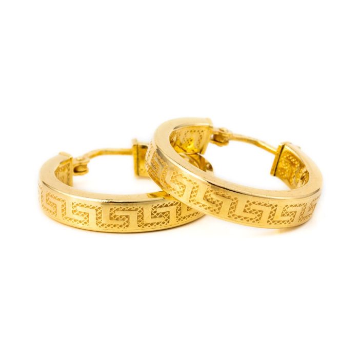 Greek Key Round Hoop Earrings – Sterling Silver & Gold-Plated - Image 4
