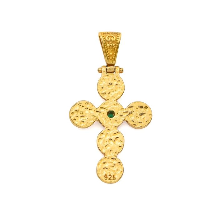 Byzantine Circle Cross Pendant in 925 Sterling Silver Gold Plated with Zircon - Image 5