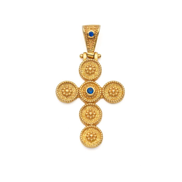 Byzantine Circle Cross Pendant in 925 Sterling Silver Gold Plated with Zircon - Image 4