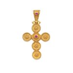 Byzantine Circle Cross Pendant in 925 Sterling Silver Gold Plated with Zircon