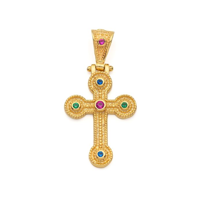 Byzantine Cross Pendant in 925 Sterling Silver Gold Plated with Zircons - Image 1
