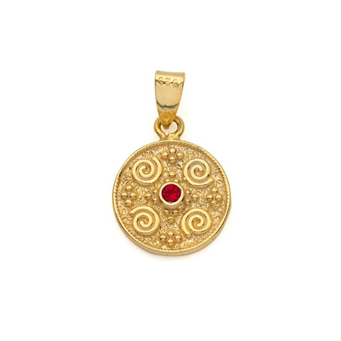 Byzantine Circle Pendant with Zircon 925 Sterling Silver Gold Plated - Image 4