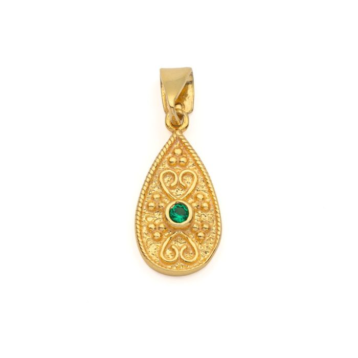 Byzantine Teardrop Pendant in Gold Plated 925 Silver with Zircon - Image 1