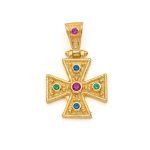 Byzantine Cross Pendant in 925 Sterling Silver Gold Plated with Multicolor Zircons