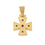 Byzantine Cross Pendant in 925 Sterling Silver Gold Plated with Multicolor Zircons - Image 3