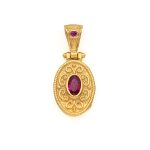 Byzantine Oval Pendant with Zircon 925 Sterling Silver Gold Plated - Image 4