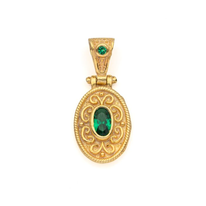 Byzantine Oval Pendant with Zircon 925 Sterling Silver Gold Plated - Image 6
