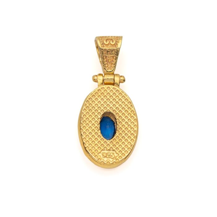 Byzantine Oval Pendant with Zircon 925 Sterling Silver Gold Plated - Image 3