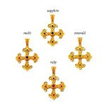 18K Solid Gold Filigree Cross Pendant with Gemstones - Image 4