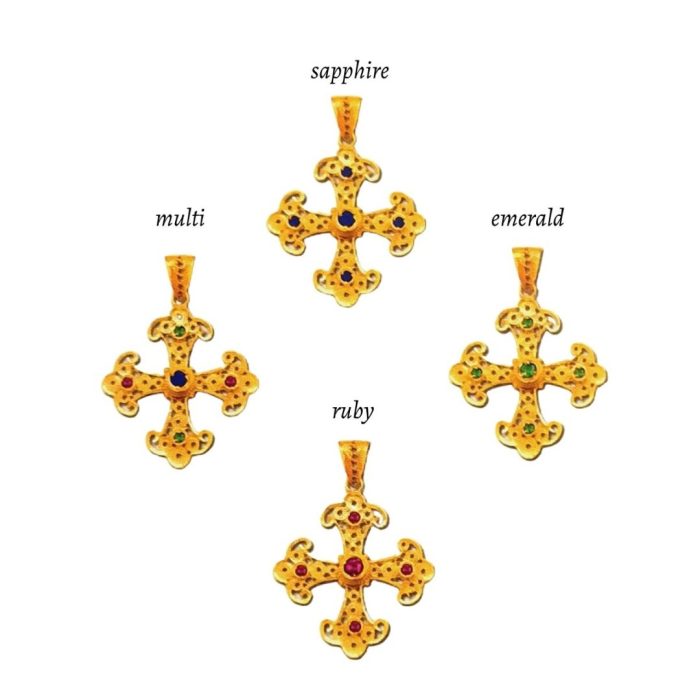 18K Solid Gold Filigree Cross Pendant with Gemstones - Image 4