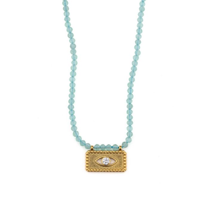Evil Eye Necklace with Semi-Precious Stones in 925 Sterling Silver Gold Plated - Image 1
