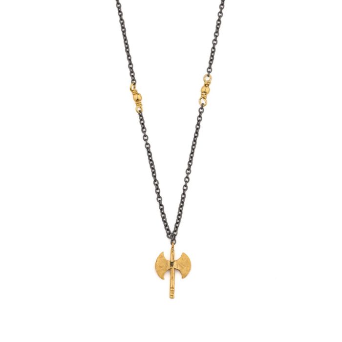 Axe Necklace in 925 Sterling Silver Oxidized and Gold Plated - Image 1