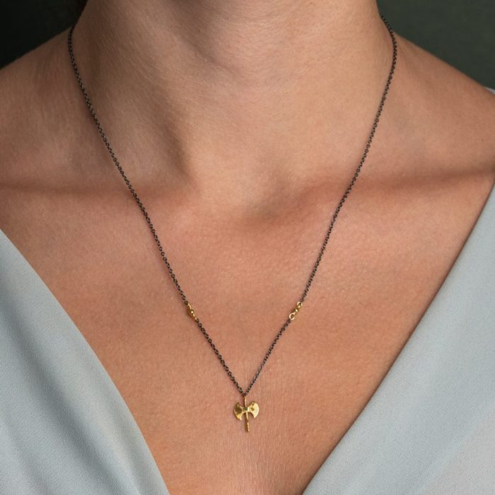 Axe Necklace in 925 Sterling Silver Oxidized and Gold Plated - Image 2