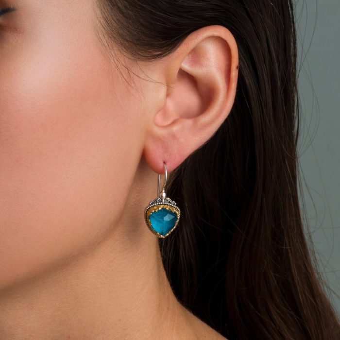Gerochristo - Iris Triangle Earrings in 925 Sterling Silver with Pariba Doublet Stone - Image 2