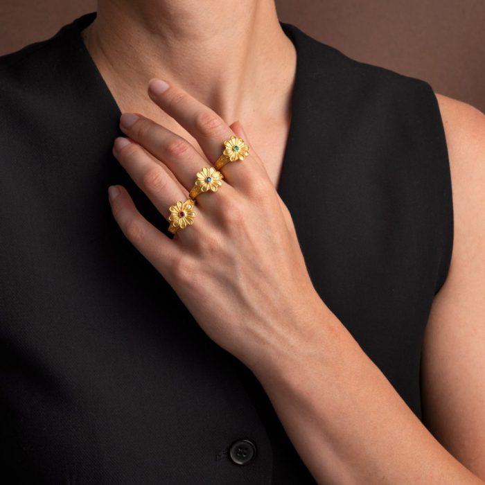 Byzantine Flower Ring in 925 Sterling Silver Gold-Plated with Zircon - Image 2