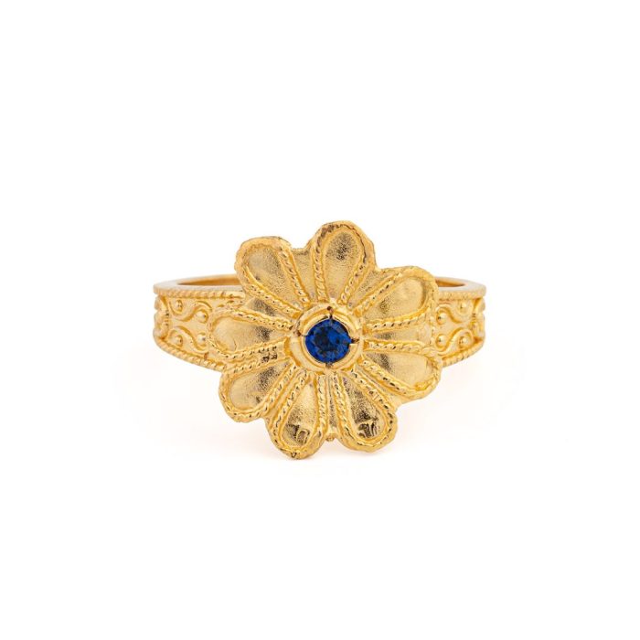 Byzantine Flower Ring in 925 Sterling Silver Gold-Plated with Zircon - Image 6