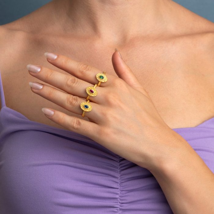 Byzantine Oval Ring in 925 Sterling Silver Gold-Plated with Oval Zircon - Image 2