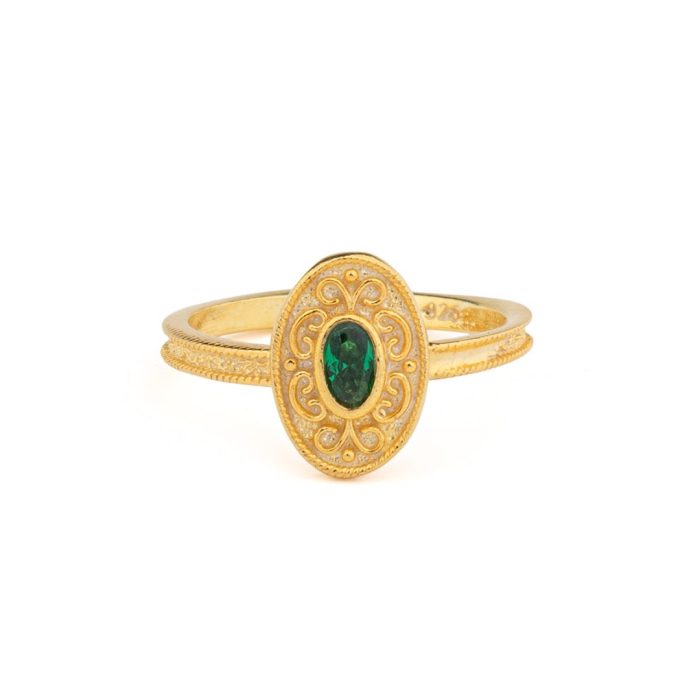 Byzantine Oval Ring in 925 Sterling Silver Gold-Plated with Oval Zircon - Image 4