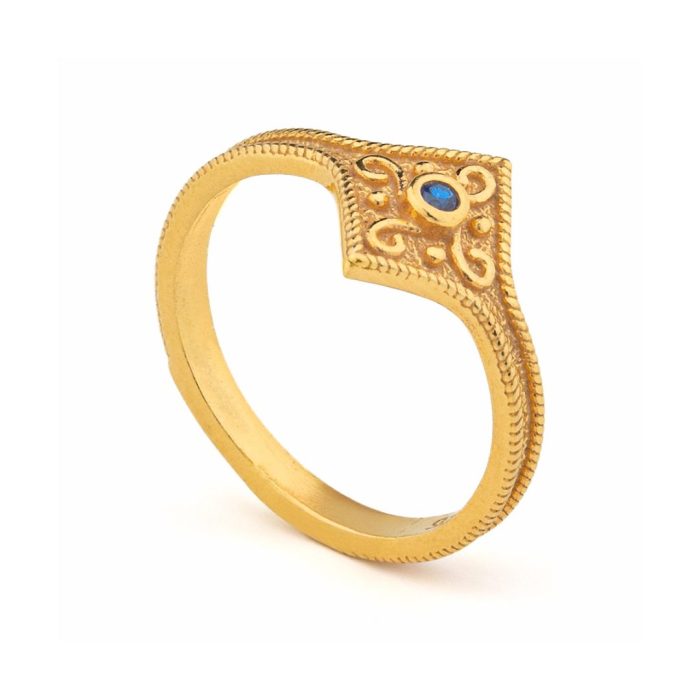 Byzantine Rhombus Ring in 925 Sterling Silver Gold-Plated with Zircon - Image 3