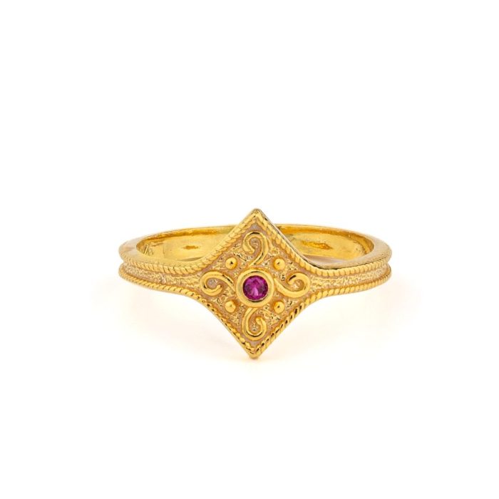Byzantine Rhombus Ring in 925 Sterling Silver Gold-Plated with Zircon - Image 4