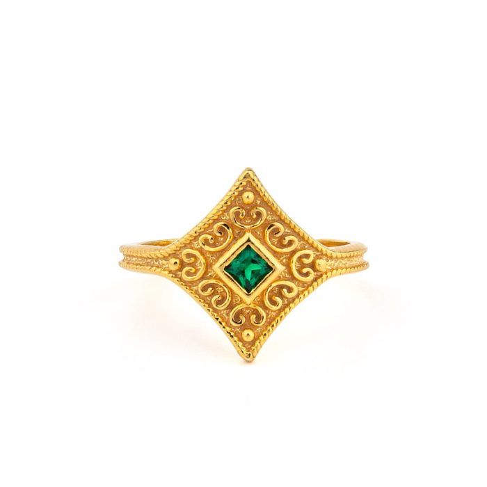 Byzantine Rhombus Ring in 925 Sterling Silver Gold-Plated with Zircon - Image 1