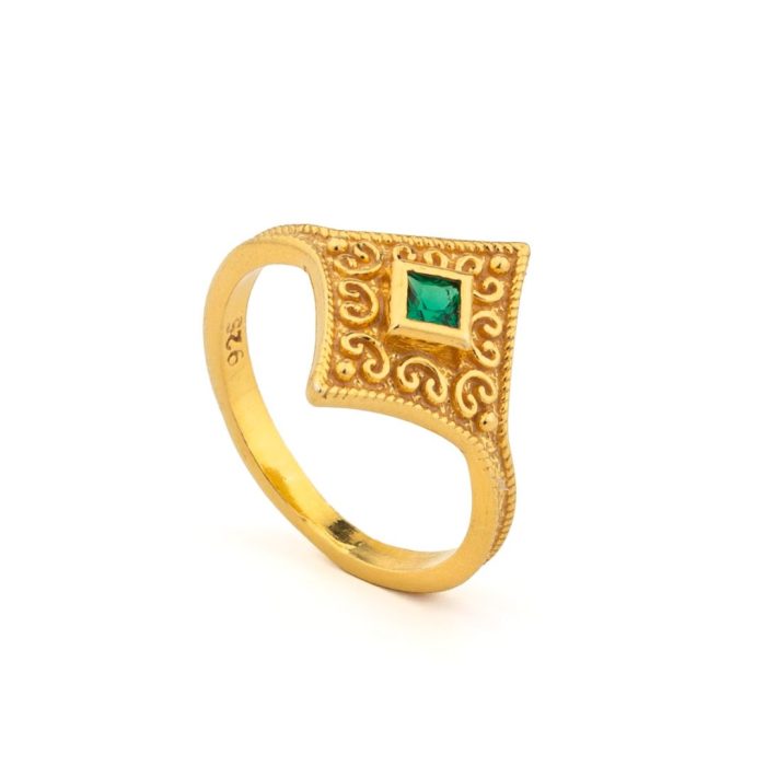 Byzantine Rhombus Ring in 925 Sterling Silver Gold-Plated with Zircon - Image 3