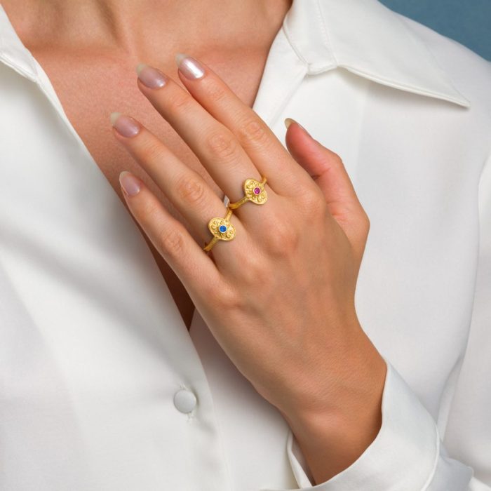 Byzantine Oval Ring in 925 Sterling Silver Gold-Plated with Round Zircon - Image 2